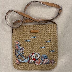 Vera Bradley Tan Straw Crossbody with Nautical Embroidery